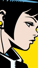 close up of head / face, young, vector, black lines, poster illustration
