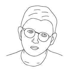 Beautiful hand-drawn vector illustration of an intelligent boy in the glasses isolated on a white background for coloring book