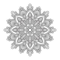 Circular pattern in form of mandala for Henna, Mehndi, tattoo, decoration. Decorative ornament in ethnic oriental style. Coloring book page.