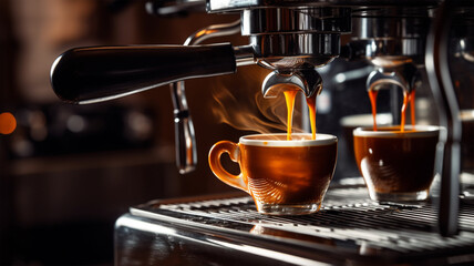 espresso pouring from coffee machine, generative ai