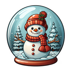 Cartoon Xmas Snowman Snowglobe Clipart, Isolated Illustration, Generative AI