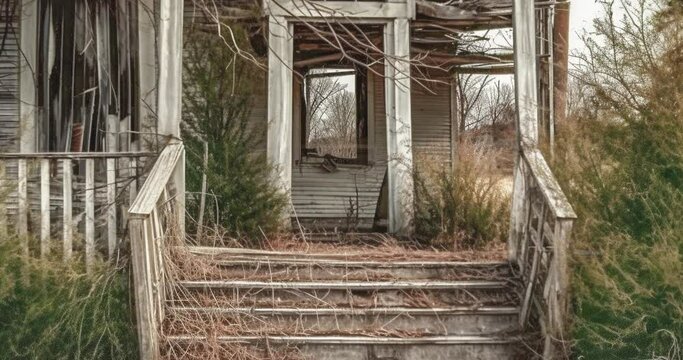 Pan and Zoom Transition Showing A Deteriorating Run Down Home Porch to A Beautiful Renovation - Generative AI Images Used.