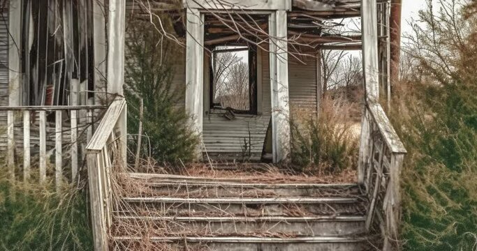 Pan and Zoom Transition Showing A Deteriorating Run Down Home Porch to A Beautiful Renovation - Generative AI Images Used.