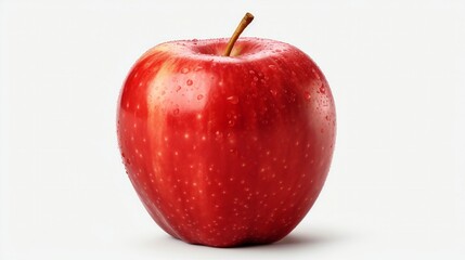 A shiny red apple with water droplets on it