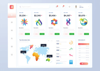 Infographic dashboard. UIUX design with graphs, charts and diagram