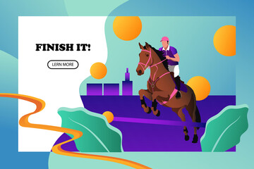 A man on horseback jumps over an obstacle. Goal achievement, horseback riding, elite sports , sports uniform, beautiful horse , pets.