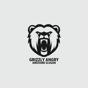 grizzly angry design logo mascot