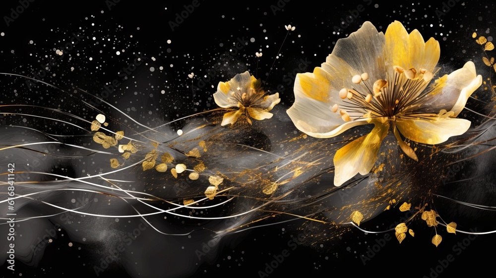 Canvas Prints abstract background black with gold flowers and swirls. generative ai.