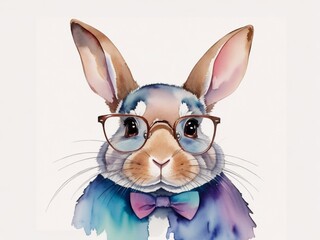 Bunny watercolor with glasses