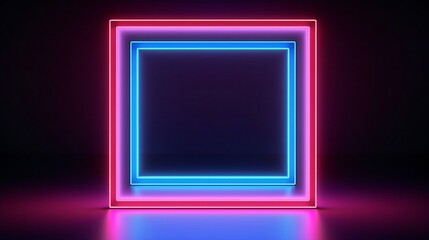 A square neon frame on a black background