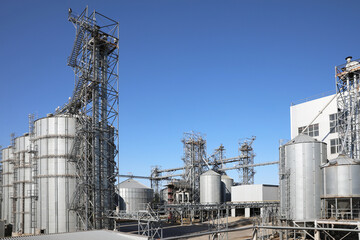 View of modern granaries for storing cereal grains outdoors
