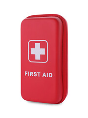 Red first aid kit isolated on white