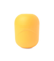 Slynchev Bryag, Bulgaria - May 23, 2023: One yellow plastic capsule from Kinder Surprise Egg isolated on white