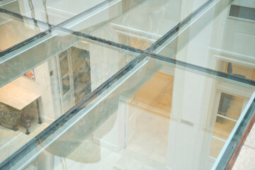 Transparent glass floor, natural light in architecture
