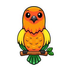 Cute sun conure parrot cartoon on tree branch