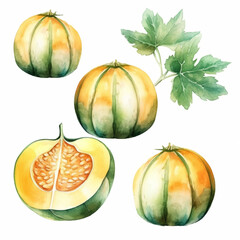 Watercolor cantaloupe artwork.