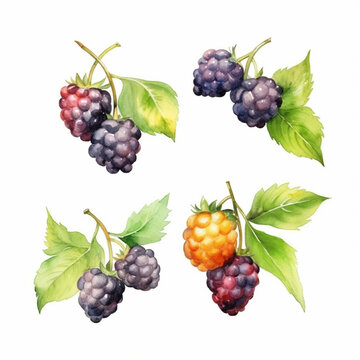 Watercolor image showcasing a blackberry.
