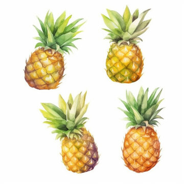 Watercolor image capturing the essence of a ripe pineapple.