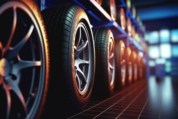 Tires in tire shops, auto spare parts, seasonal tire changes, vehicle maintenance, and service centers. Tire repair and replacement equipment