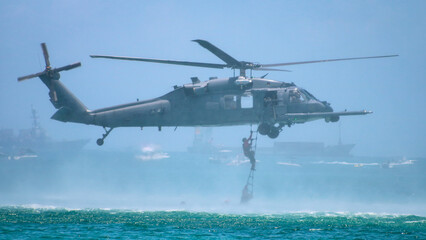 Fototapeta na wymiar An awesome helicopter over Miami.