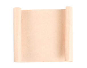 A curled piece of kraft paper is isolated on a white background