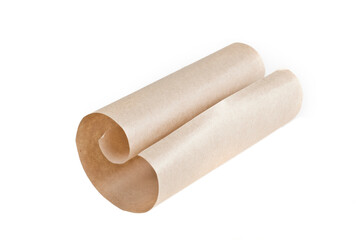 A brown paper roll with a white background