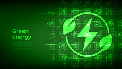 Renewable green energy icon made with electricity signs. Clean alternative energy power technology concept. Alternative fuel. Energy sources for renewable, sustainable development. Vector illustration