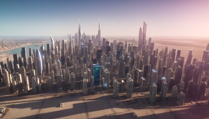 A Scene Of A Breathtakingly Remarkable City With A Very Tall Skyscraper AI Generative