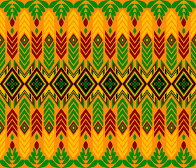 Embroidery indian aztec ethnic pattern in Red, green and yellow vector illustration design for fabric, mat, carpet, scarf, wrapping paper, tile and more