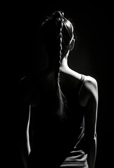 Naklejka premium Woman, female hair, black and white female hair, body, bun, portrait, Wallpapers, dark, profile photo.