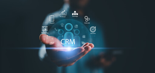 Businessman show CRM Customer Relationship Management for business sales marketing system concept...