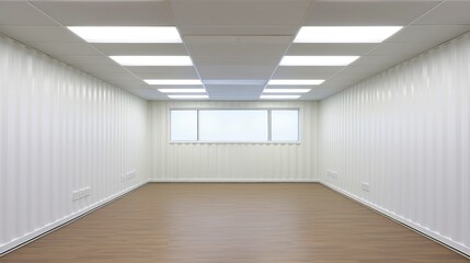 Interior of mobile container site office for construction site. Shipping container. Portable house and office cabins,Generative AI illustration