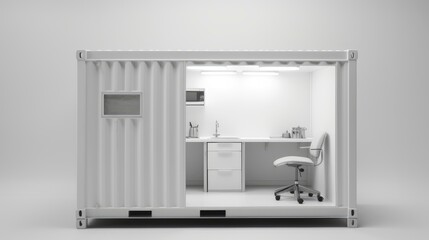 Interior of mobile container site office for construction site. Shipping container. Portable house and office cabins,Generative AI illustration
