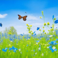 Beautiful summer or spring meadow with blue flowers;Generated to AI