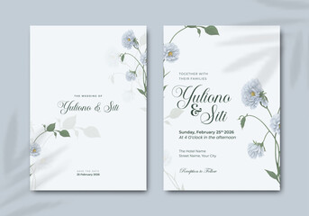 wedding invitation template with flower watercolor premium vector