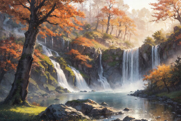 Fototapeta na wymiar waterfall in autumn generative ai