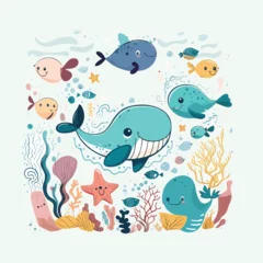 Door stickers Sea life vector cute sea cartoon style