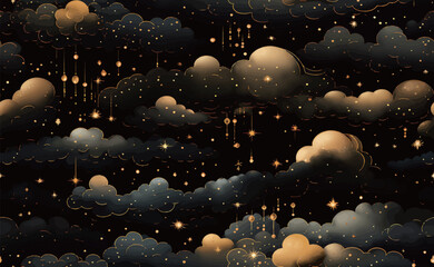 Seamless cartoon clouds pattern, textured background. vector illustration