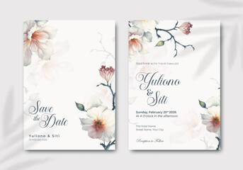 wedding invitation template with flower watercolor premium vector