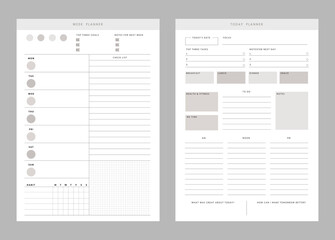 Set of Week planner. (Pastel) Minimalist planner template set. Vector illustration.	