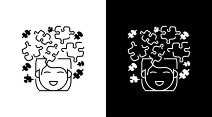 Happy girl with puzzles outline Doodle Icon Button Design