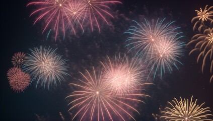 Fototapeta premium A Scene Of A Beautifully Elegant Fireworks Display With Multiple Colors AI Generative