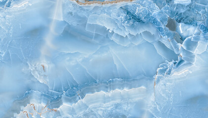 Blue Onyx Crystal Marble Texture with Icy Colors, Polished Quartz Stone Background, It Can Be Used...