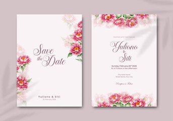 Fototapeta na wymiar wedding invitation template with flower watercolor premium vector