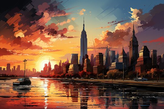 New York skyline pop art featuring famous skyscraper wallpaper