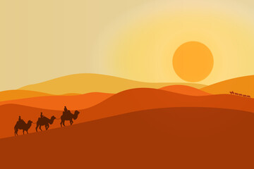 Fototapeta na wymiar camel and sunset in desert
