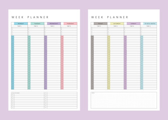 (Pastel Rainbow) Set of Week Planner. Minimalist planner template set. Vector illustration.	