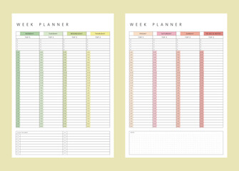 (Pastel) Set of Week Planner. Minimalist planner template set. Vector illustration.	