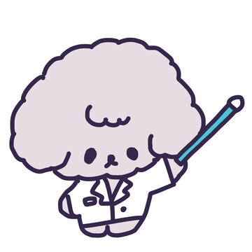指し棒を持っているかわいいトイプードルの犬のイラスト