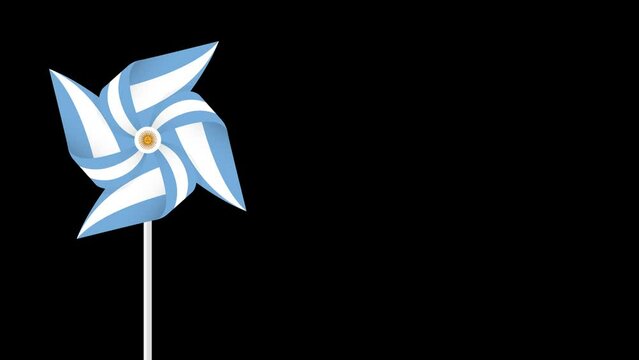 Animation of Argentina flag shaped pinwheel paper windmill with alpha channel